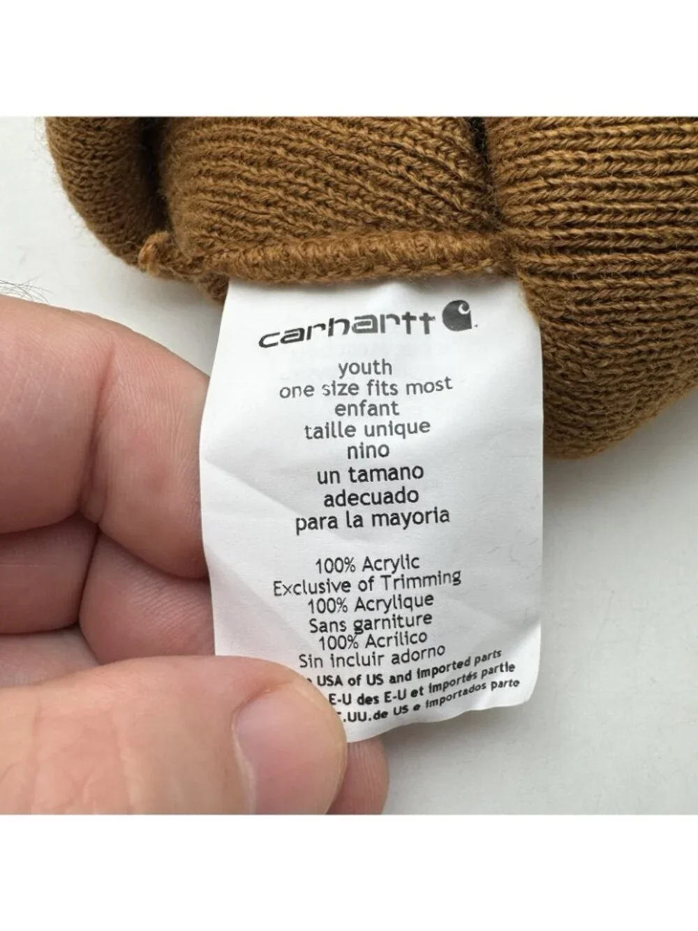 Carhartt Youth Boys Knit Beanie Hat One Size Brown Acrylic Cuffed Logo Patch